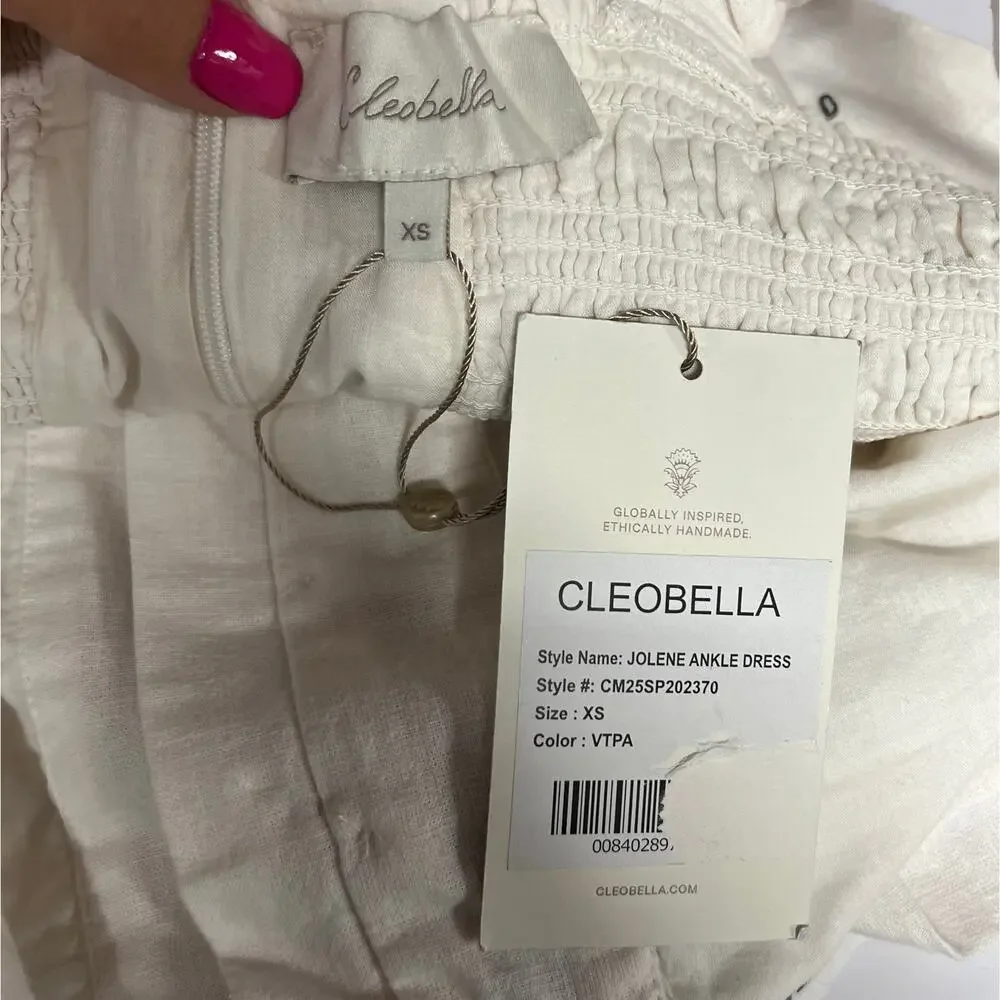 Cleobella Jolene Veneto Paisley Ivory‎ Ankle Midi Linen Dress Boho Indie Cottage